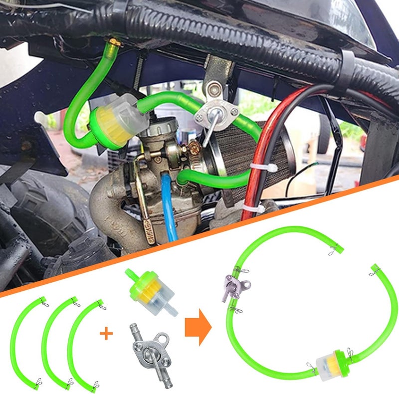 HOLATO Gas Fuel Line Hose Clamps Fuel Filters with Inline Shut Off Valve Petcock Set for 50cc 70cc 90cc 110cc 125cc 150cc Taotao Coolster Apollo Baja ATV Four Wheeler Dirt Pit Bike (GREEN) - Image 3